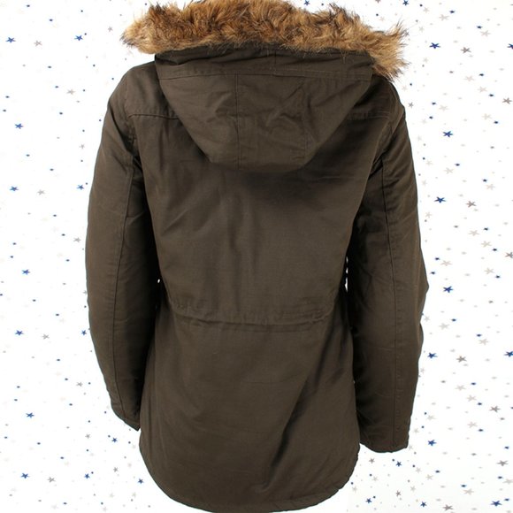 Olive Faux Fur Hooded Utility Parka Jacket - Picture 5 of 7